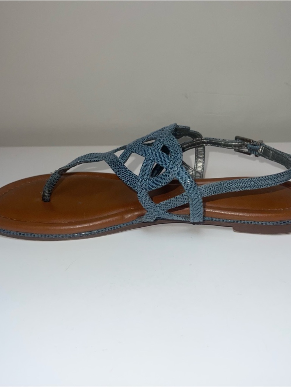 Kelly & Katie Woven Strap Women's Flat Sandals in Light Blue and Brown - Picture 8 of 13